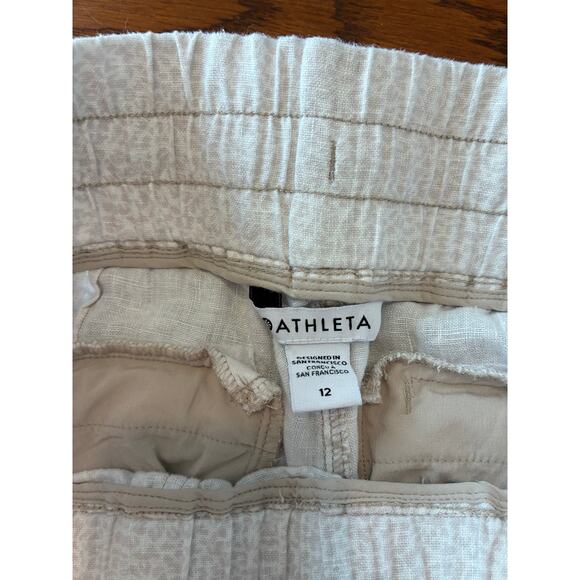 Athleta Cabo Linen Jogger Micro Cheetah Abalone Grey White Size 12 - Picture 3 of 7